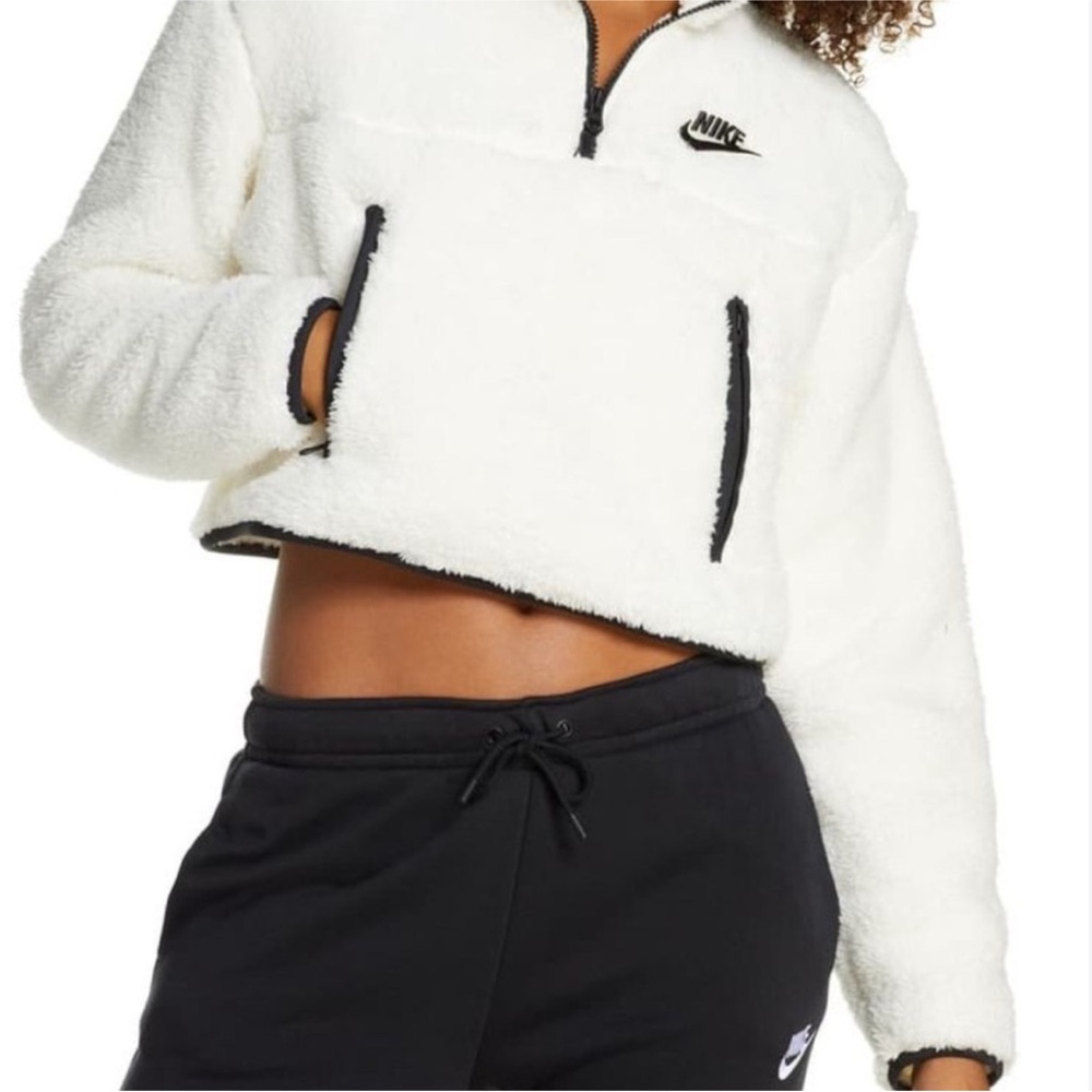 Nike White and Black Fleece Half-Zip